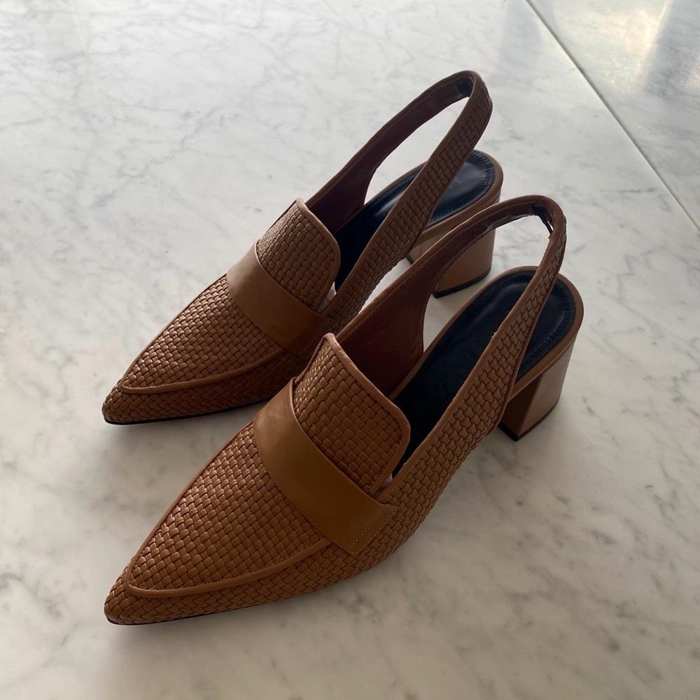Martinez leather woven sling back pumps